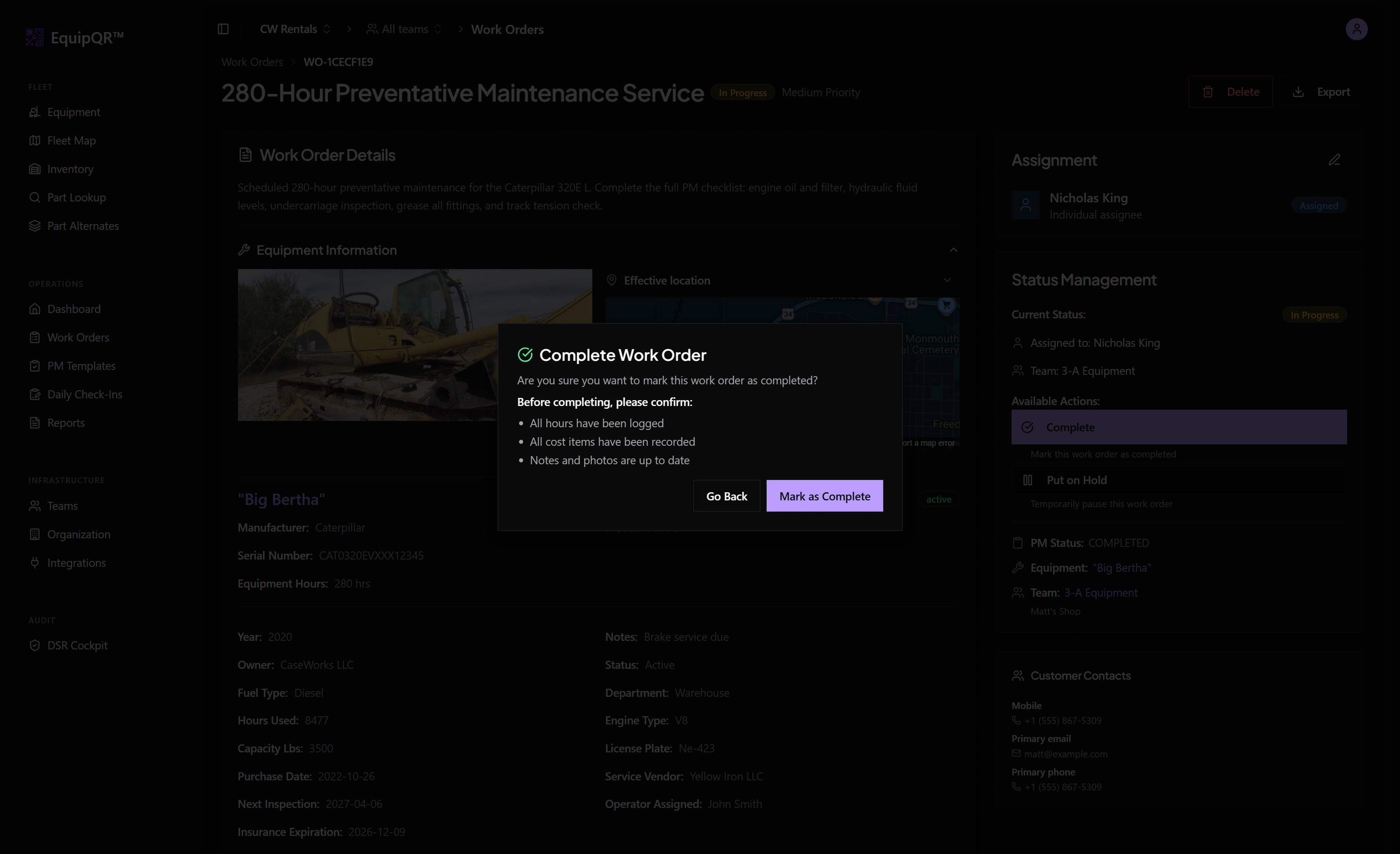 Complete work order confirmation