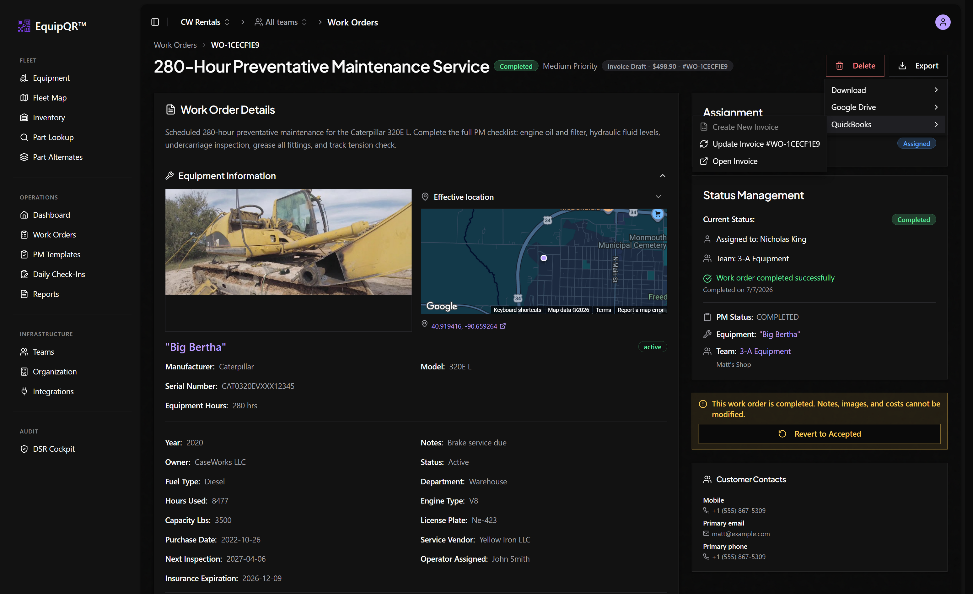 Export menu after the invoice exists