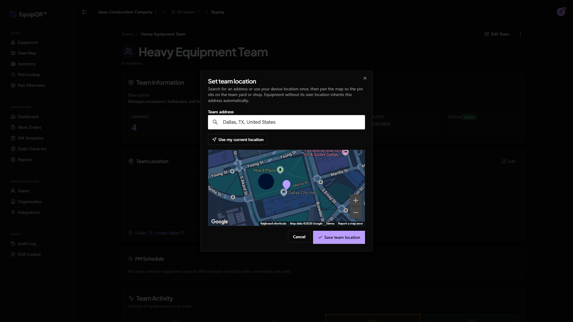 Team location editor