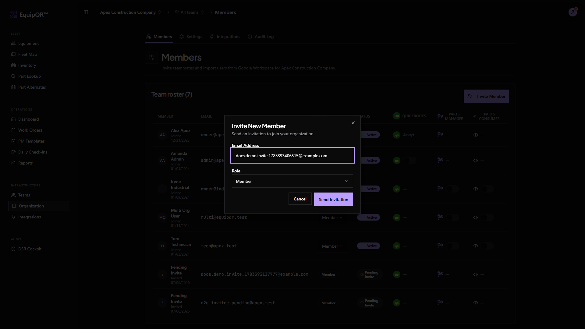Invite member dialog