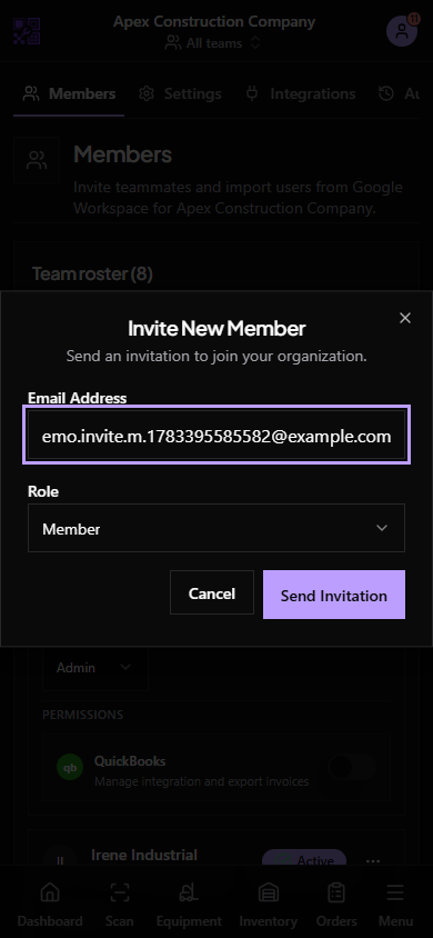 Mobile Invite Member dialog