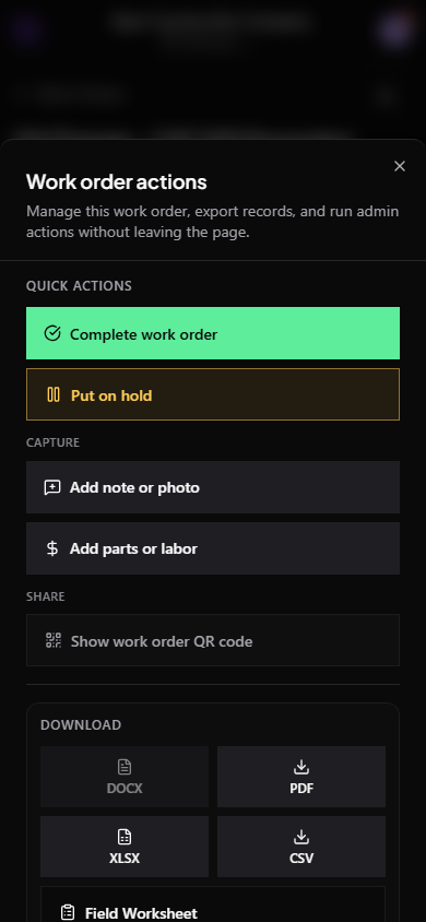 Mobile quick actions sheet